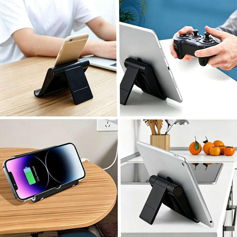 Foldable Cell Phone Stand for Desk, Multi-Angle Adjustable Tablet Holder, Portable Mobile Phone Dock for Home Office Travel, Universal Desktop Stand for Phone Tablet E-Reader, Black