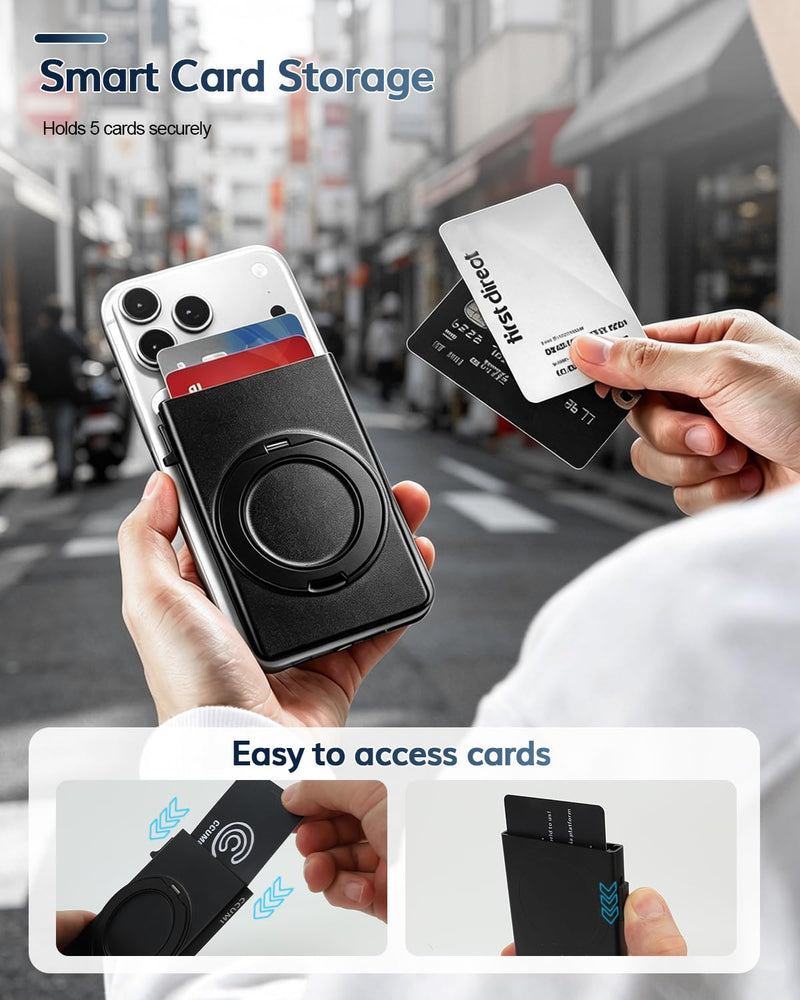 for MagSafe Wallet 360°Spin Magnetic Stand RFID Blocking, MagSafe Ring Included,Credit Card Holder Pop Up Cards RFID Slim Metal Magnetic Wallet for iPhone 17e/17/16/15/14/13/12 Selected Samsung