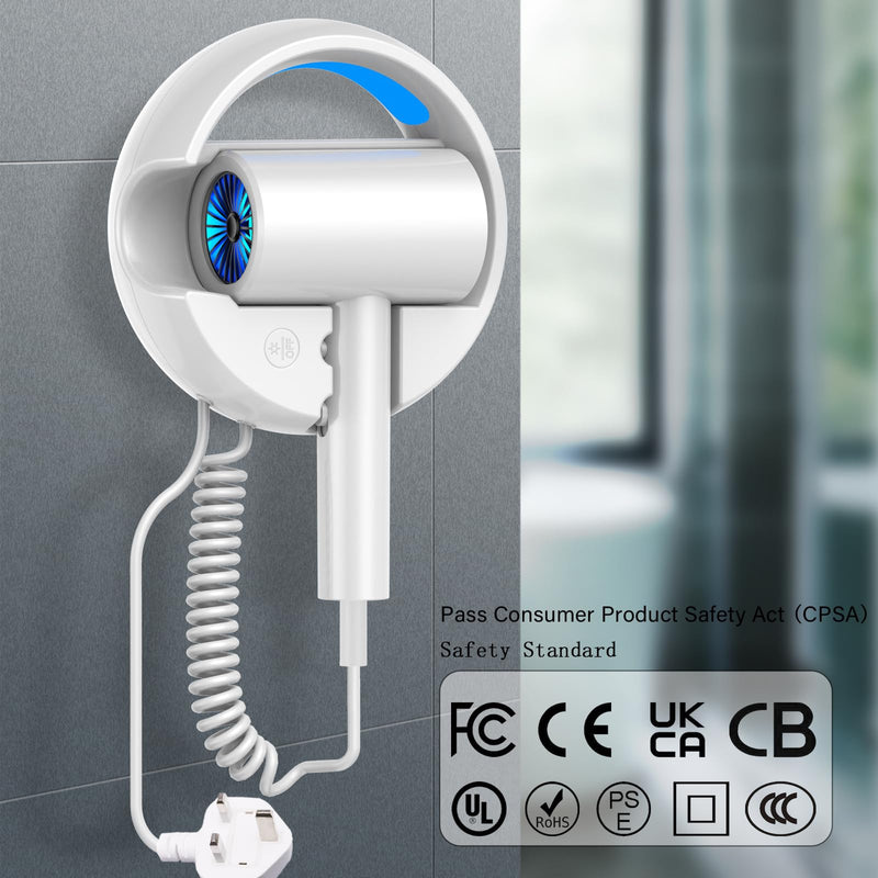 Hotel Wall Mounted Hair Dryer for Bathroom，Professional Ionic Hair Dryer Salon，Fast Drying Negative Styling Blow Dryer，Restroom Choice Blow Brush，Fast Drying.Intelligent Drying, no Heat Damage Silver White
