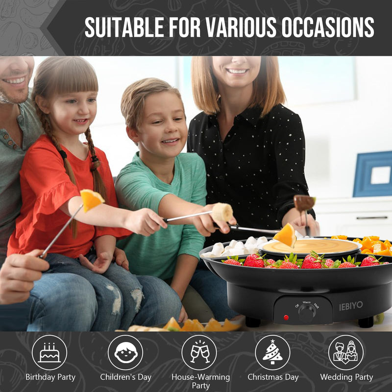 Chocolate Melting Pot Electric Chocolate Fondue Pot Set 3-Section Food Trays with 6pcs Dipping Forks Perfect for Chocolate Cheese Dessert Housewarming Christmas Party Gifts (Black) Black