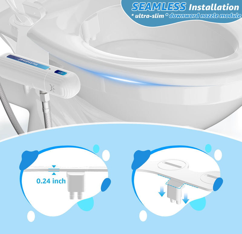 Huttdmel Ultra-Slim Bidet Attachment for Toilet, Non-Electric Dual Nozzle (Rear & Feminine Wash), Adjustable Fresh Cold Water Pressure, Stainless Steel Inlet, Easy to Install(Blue & White) Blue
