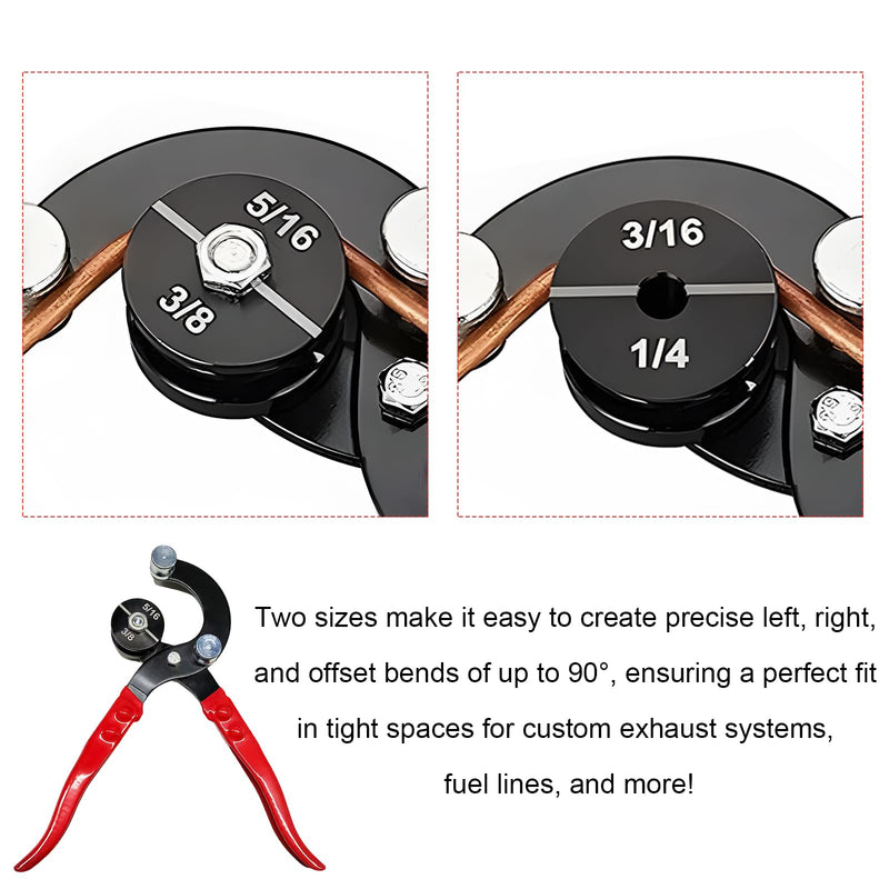4 in 1 Tube Bending Pliers, 3/16" 1/4" 5/16" 3/8" Professional Brake Lines Bending Tool, 90 Degree Manual Tubing Bender for Copper Brass Aluminum and Thin Steel Pipes