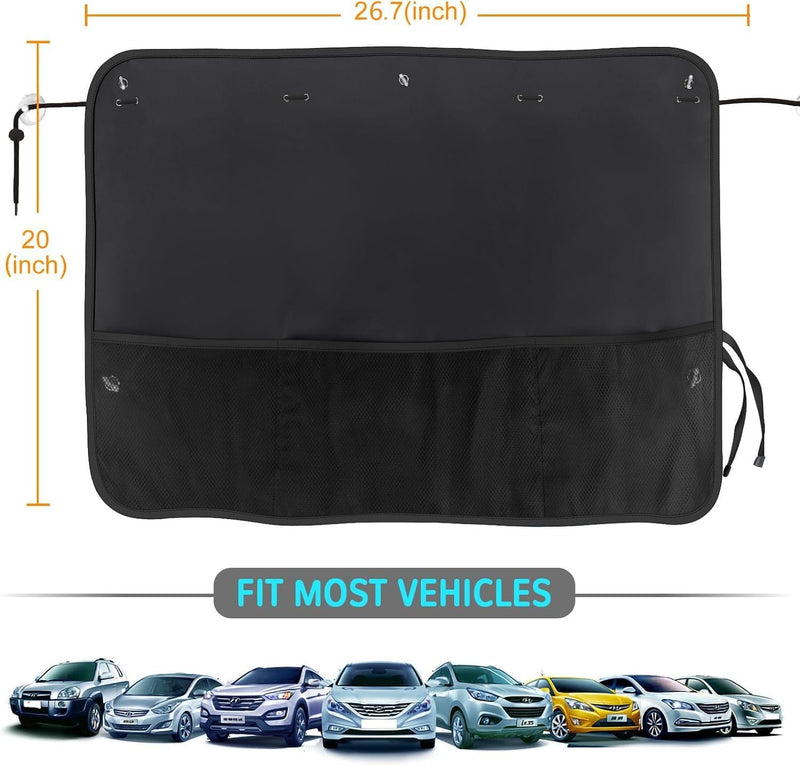 Car Sun Shade Side Window, 2 Pcs Blackout Car Window Shade for Baby Privacy with Storage Net Pockets Car Curtains 7 Suction Cups for Heat/UV Protection Sun Block Covers Black-2pcs