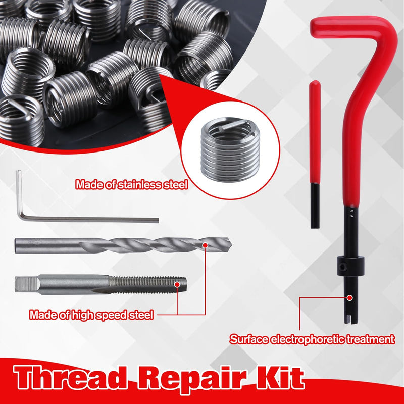 30 Piece M8x1.25 Helicoil Thread Repair Kit, Metric Helicoil Repair Kit with HSS Drill Bits Thread Inserts Taps Breakoff Installation Tools, Portable Rethreading Tool Kit for Auto Repairing M8 x 1.25mm