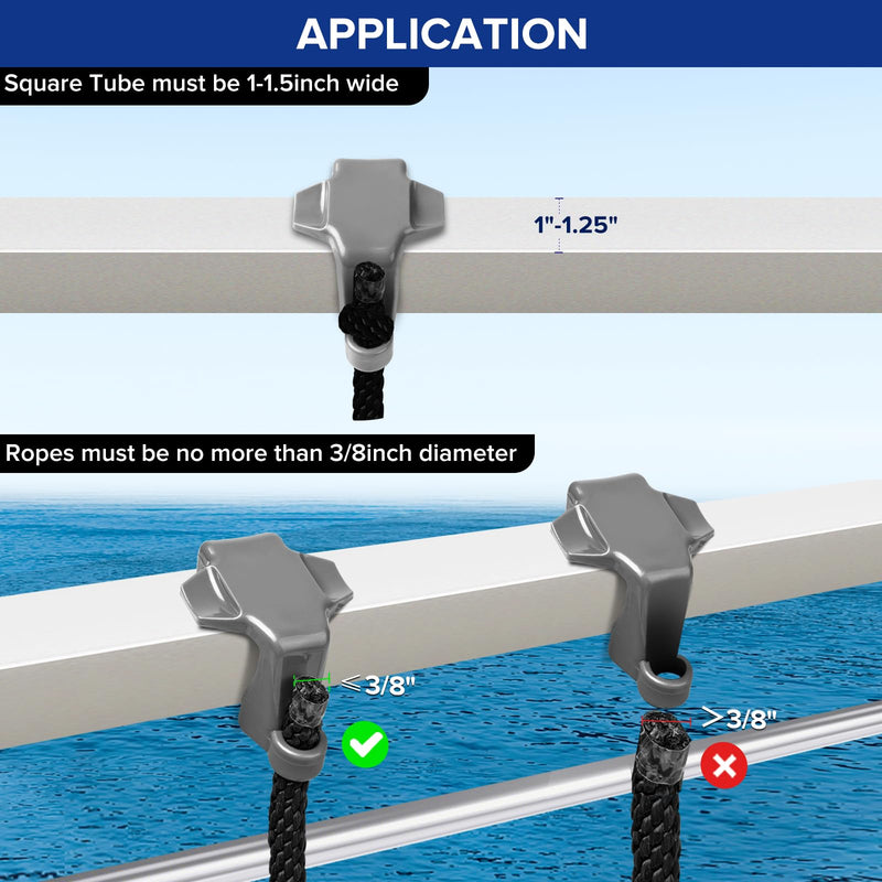 Boat Bumper Clips/Hangers/Adjusters/Cleats for Docking, Suitable for 1 Inch and 1.25 Inch Square Tube, Grey 4