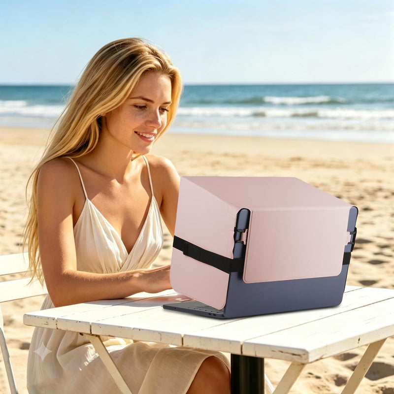 HoYiXi Foldable Laptop Sun Shade & Privacy Shield - Fits 15-16'' Laptop Compatible MacBook, Dell, Surface - Blocks Sunlight, Protects Privacy, Working Outdoor Travel,Anti - Glare,Pink Pink 15-16 inch Laptop