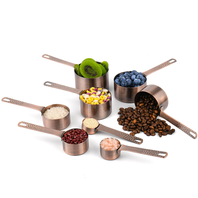 Copper Plated Measuring Cups and Spoons set 18 for Dry & Liquid, Metric & US Stainless Steel Measuring Cup and Spoon Set with Leveler for Baking & Kitchen Copper A: 8cups+9spoons