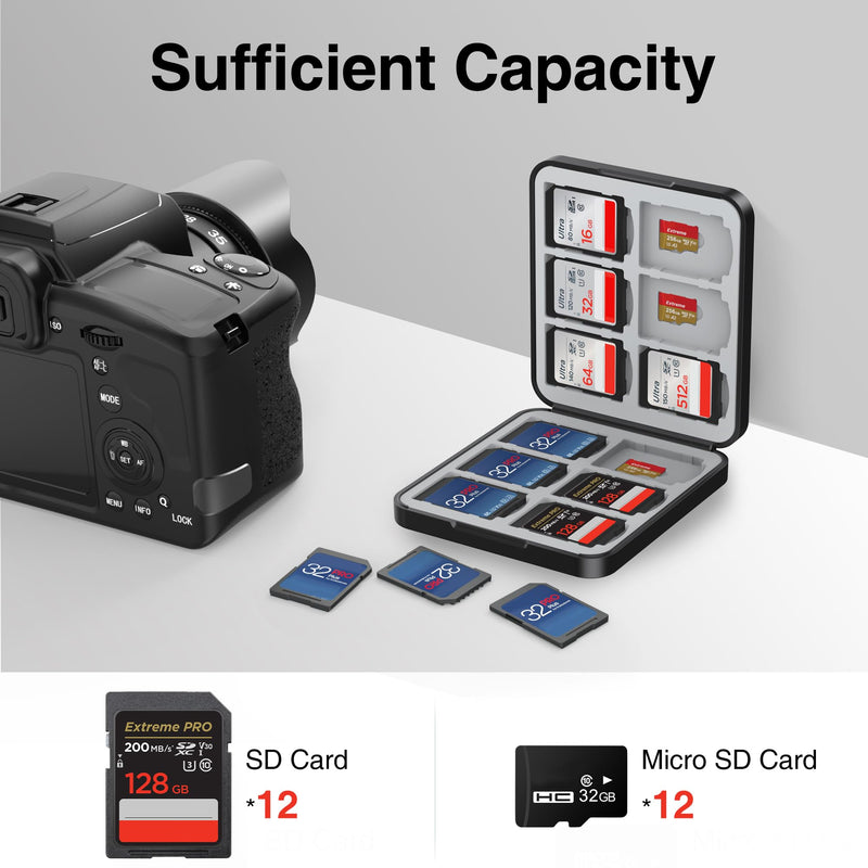 HEIYING Memory SD Card Holder with 24 Card Slots for Micro SD Cards | 12 SD + 12 Micro SD Slots, Magnetic Closure, Compact Portable Storage case with Soft Silicone Interior for Card Protection Checkered Black