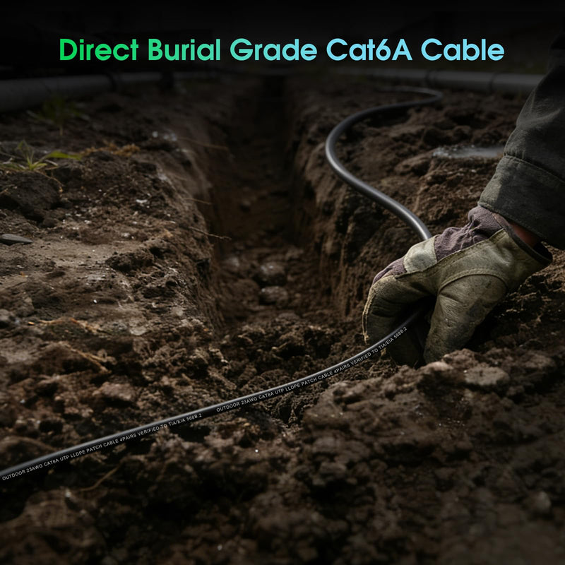 Cat6A Ethernet Cable 125FT, Outdoor Direct Burial 23AWG High Speed Up to 10Gbps, LLDPE UV-Resistant Waterproof Jacket, CCA RJ45 Network Internet Cable - Black