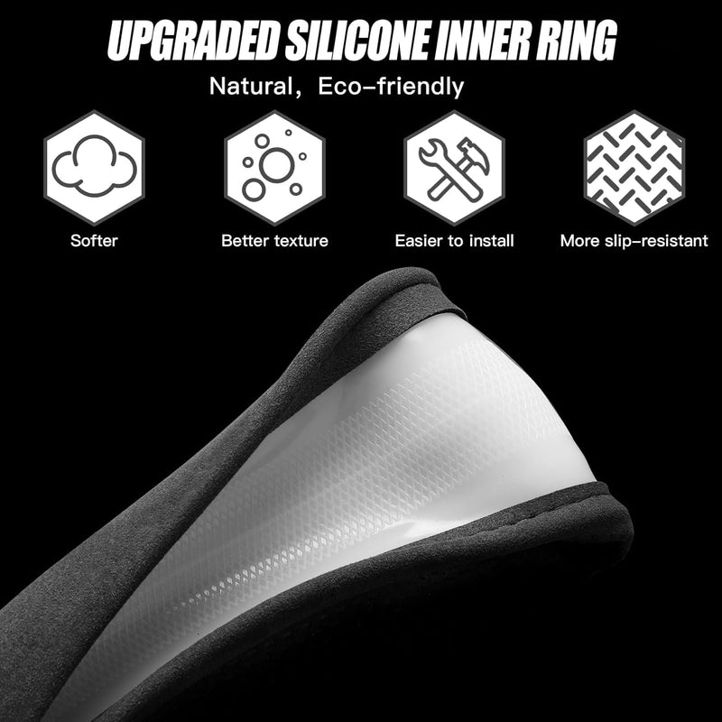 Suede Steering Wheel Cover with Upgraded Silicone Inner Ring, Anti Heat, Breathable, Anti-Slip, Leather Universal 14.5 to 15 inch Steering Wheel Cover (Pure Black) Pure Black
