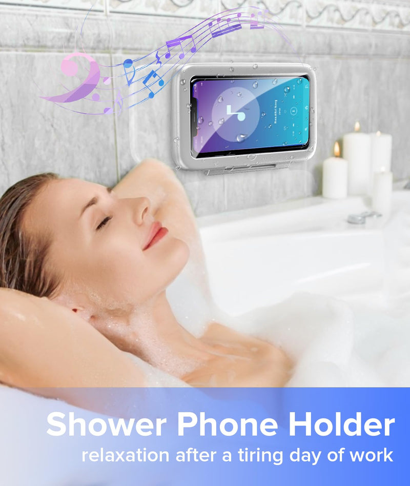 LC-dolida Shower Case Phone Holder Waterproof 480 Rotation Phone Stand Mount for Bathroom Batheub Kitchen Wall Mirro Compatible with iPhone 15 14 13 12 11 Plus Pro Max XS XR Cell Phone Light Grey