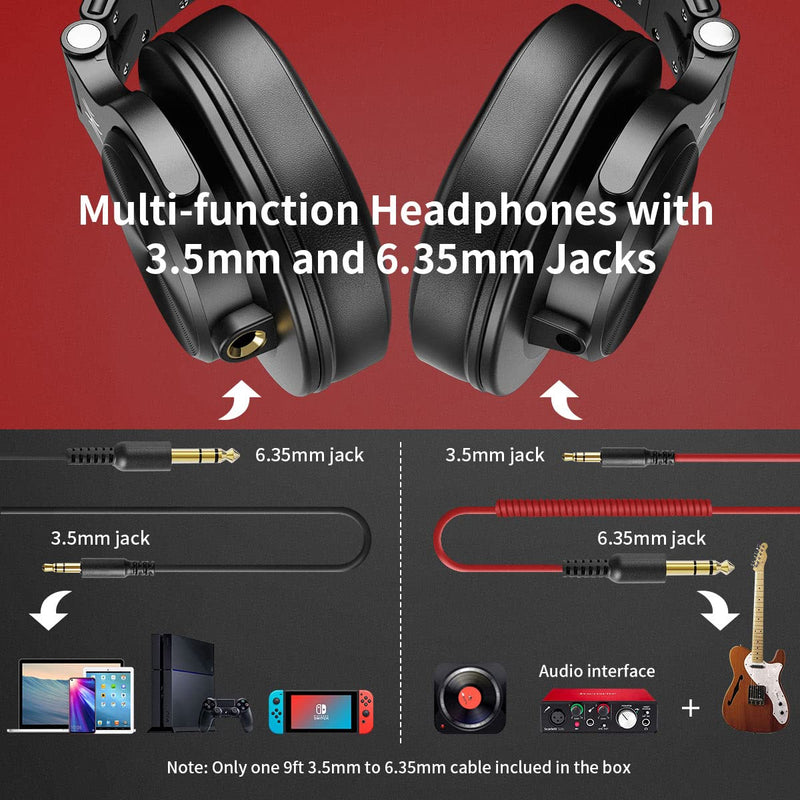 OneOdio A71 Hi-Res Studio Recording Headphones - Wired Over Ear Headphones with SharePort, Monitoring Mixing Foldable Headset with Stereo Sound, 3.5/6.35MM Jack for PC Computer DJ Guitar-Red Red