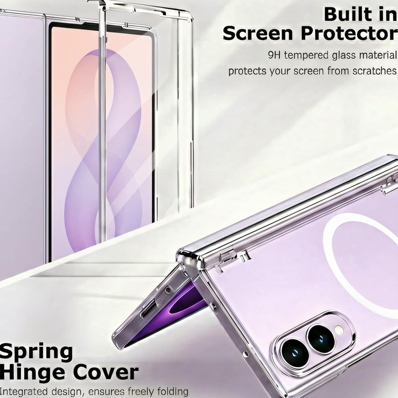 Magnetic for Galaxy Z Fold 8 Case Clear with Hinge Protection & Screen Protector, Compatible with MagSafe, Slim Fit Lightweight Hard PC Transparent Bumper Cover Shockproof Non-Slip (Clear)