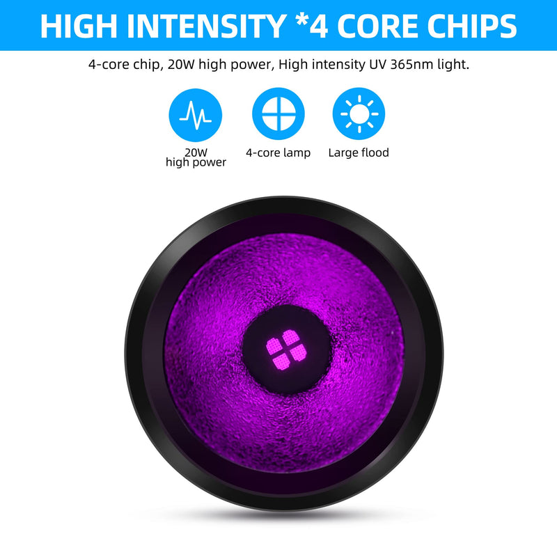 DARKBEAM UV Flashlight Black Light 365nm, Blacklight Woods lamp Rechargeable, LED 20W Powerful Ultraviolet Lights for Pet Urine Detection, Mineral, Blood Tracking, Uranium Glass, Resin Curing