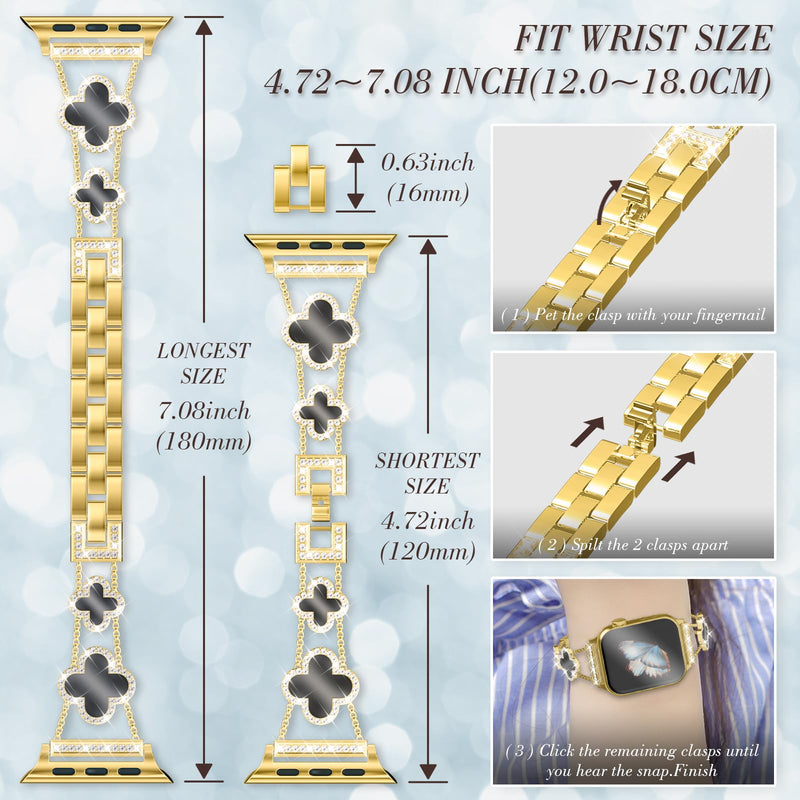 Bling Metal Band Compatible with Apple Watch Bands for Women 41mm 40mm 38mm 42mm 46mm 49mm 45mm 44mm,Adjustable Designer Cute Stylish Strap for iWatch Series11/10/9/8/7/6/5/4/3/2/1/SE/Ultra A-Gold/Black 41/40/38/42mm(Series 10/11)