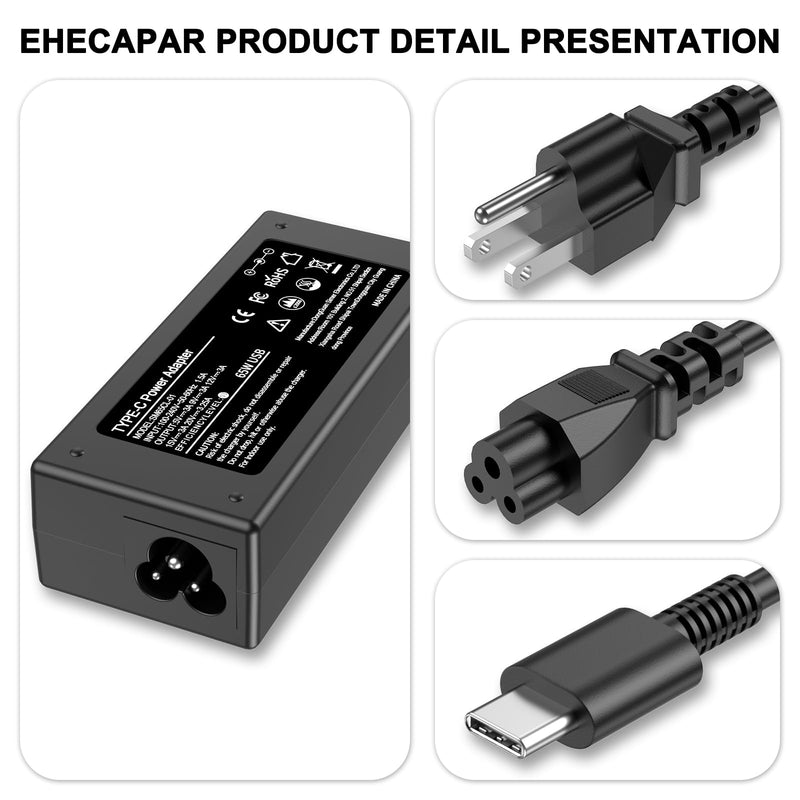 65W USB C Laptop Charger EHECAPAR Fast-Charging Adapter Compatible with Lenovo,HP,Dell,Acer,Asus,Samsung,Google Chromebook,and Other 45W Type C Laptop