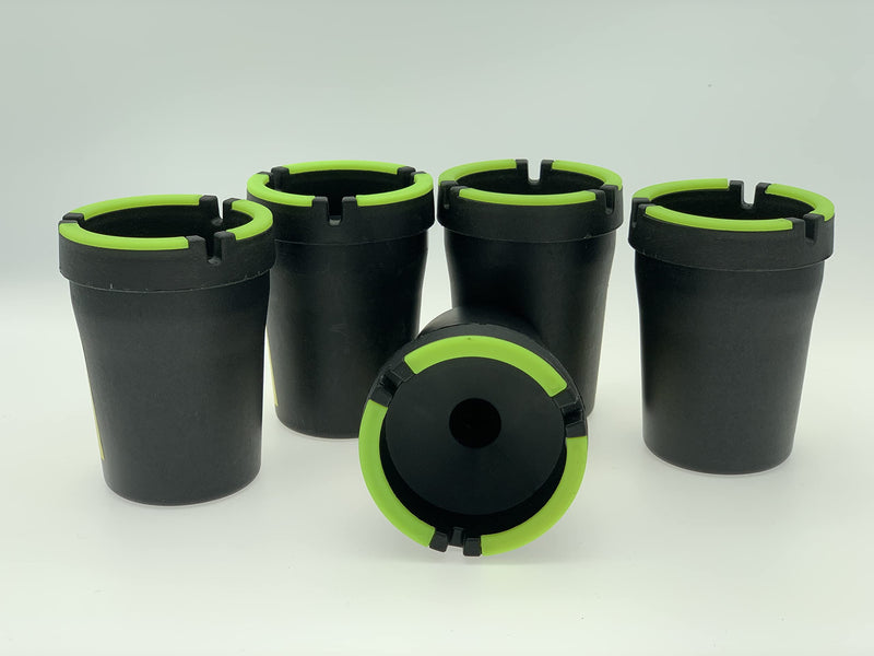 Outdoor Butt Bucket Car Ashtray - Cup Holder with Lid Portable Glow in Dark Self-extinguishing Smokeless Home Travel Office Outside Auto Best Amazon 5 Pack Large Black