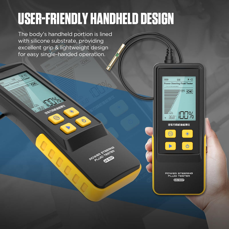 Power Steering Fluid Tester AS507 Auto Check Power Steering Oil Quality Temp. Detector Power Steering Oil Tool with High-Precision Detection Probe,Oil Temp&Transmittance Display,2.8" Backlit Screen