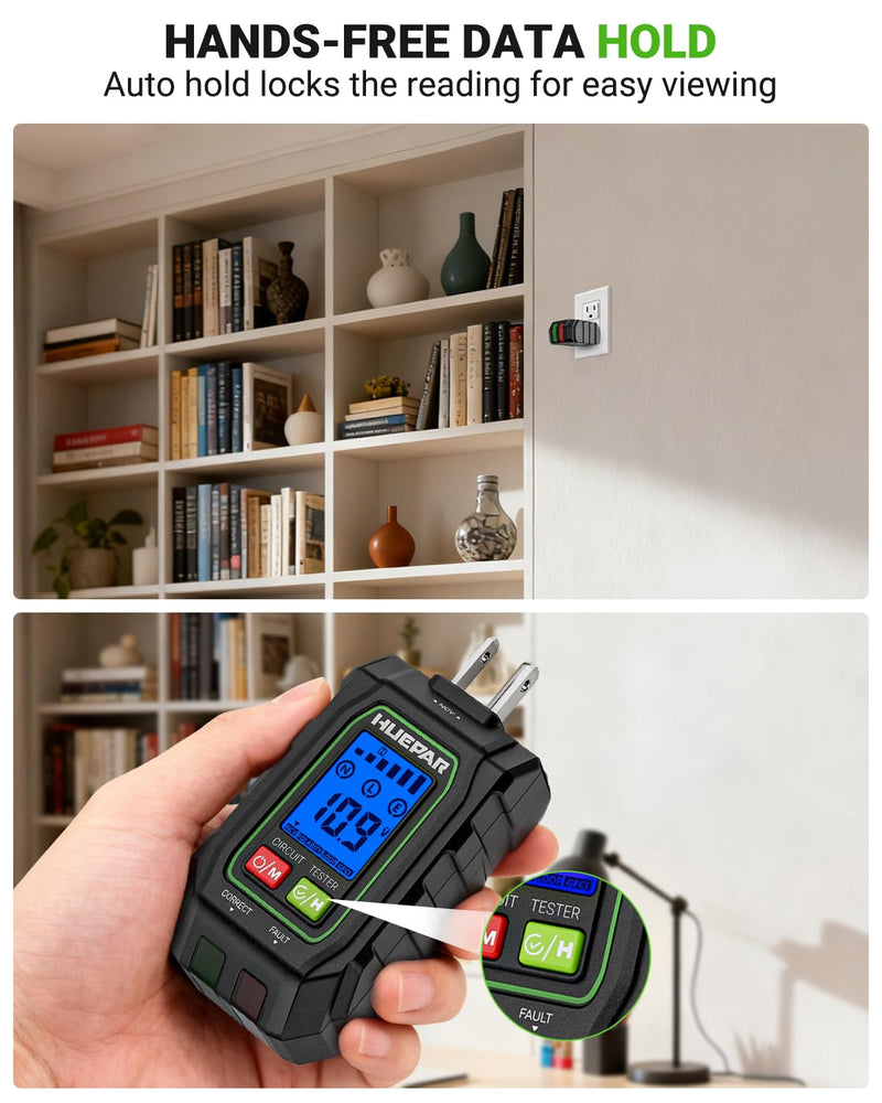 HUEPAR 2-in-1 NCV GFCI Outlet Tester, Electrical Circuit Tracer Voltage Testers with LCD Display for Standard 3-Wire 30-150V AC Electrical Outlet Test- SK3001