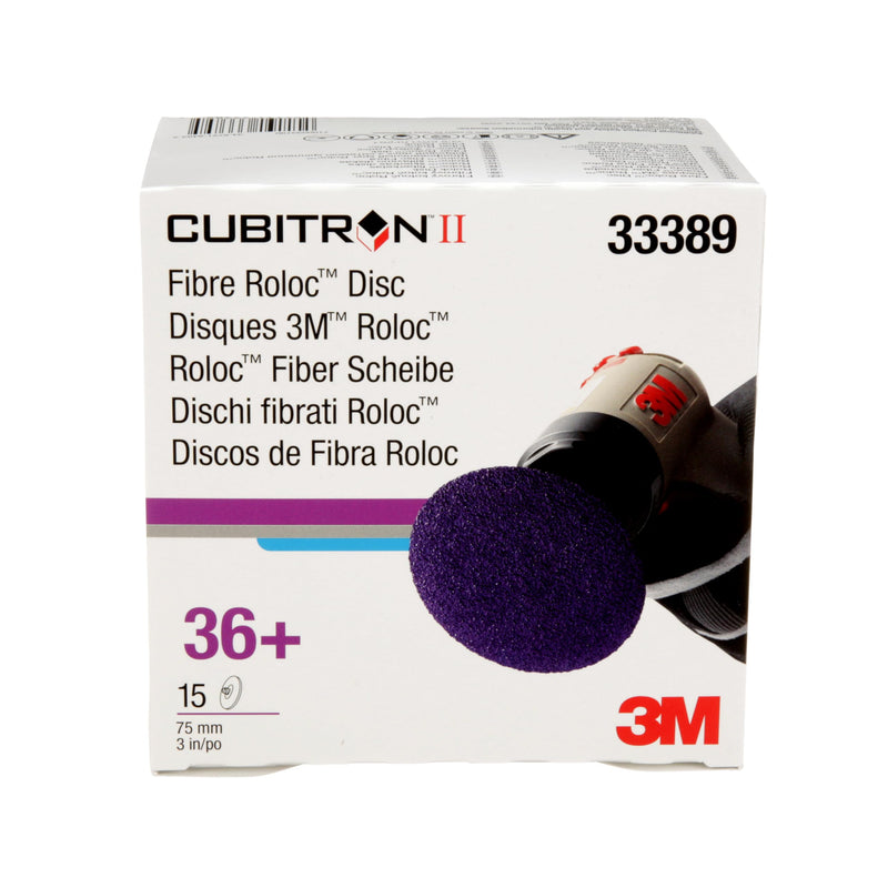 3M Cubitron 3 Roloc Fibre Disc, 33493, 36+, 3 in, Precision Shaped Ceramic Grain, Quick Change Abrasive Disc for Grinding, Weld Blending, Deburring, High Cut Rate and Long Life, Pack of 15