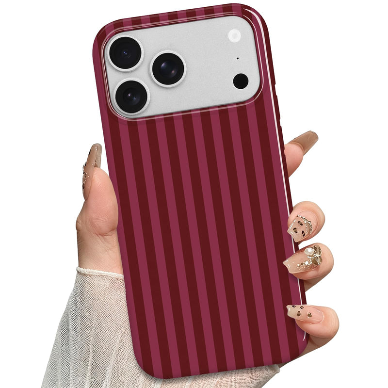 Aurorastar for iPhone 17 Pro Cute Burgundy Striped Soft Phone Case | Soft TPU Thin Slim Shockproof Protective Aesthetic Kawaii Summer Simple Cases for Women Girls, Burgundy Stripes