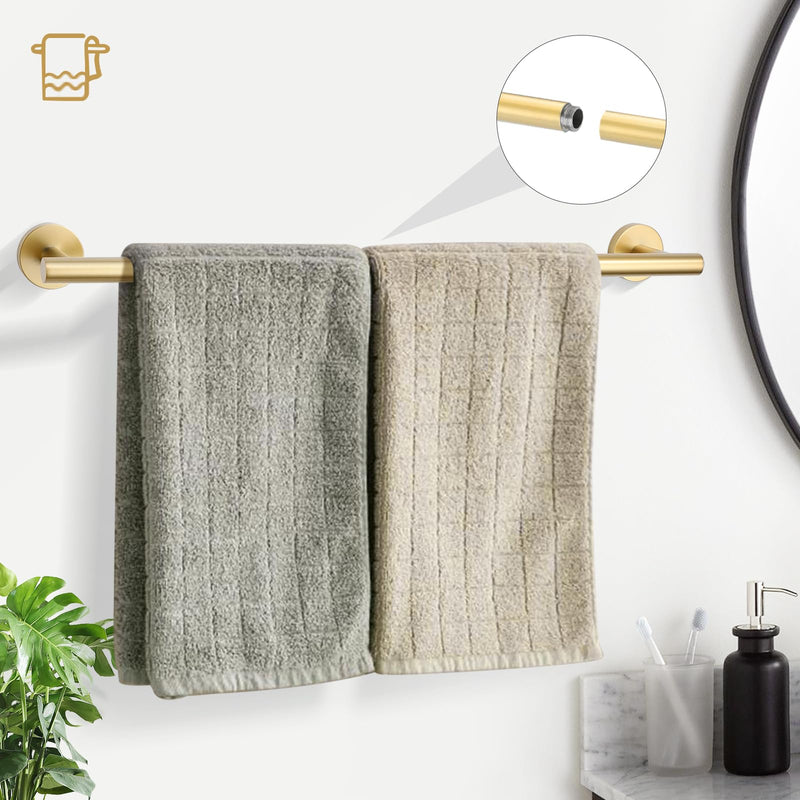 TURS Brushed Gold 5 Piece Bathroom Hardware Set, SUS304 Stainless Steel 24 Inch Bath Towel Bar Set, Round Bathroom Accessories Kit Wall Mounted Set D Brusehd Dark Gold
