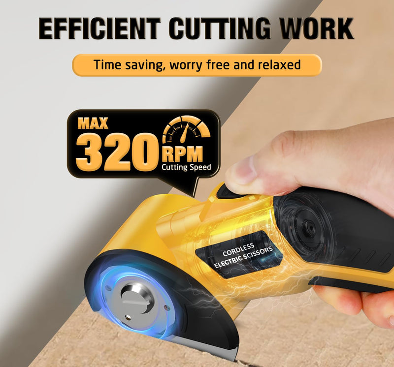 Cordless Electric Scissors,4V Rechargeable Cardboard Cutter Heavy Duty Scissor with Safety Lock & LED Light for Box Carpet Plastic Fabric(Yellow)