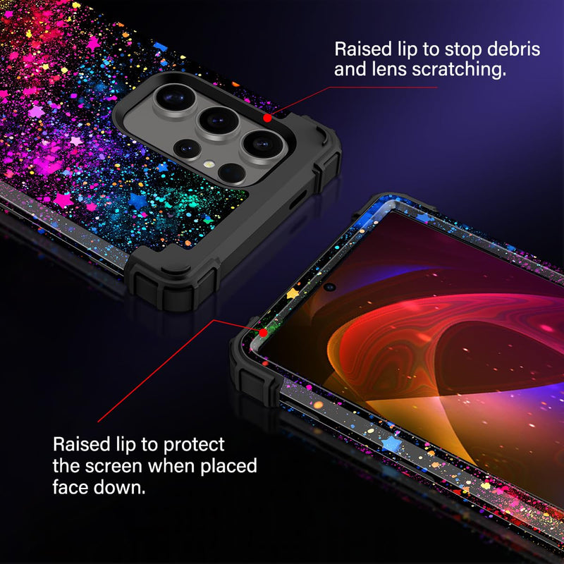 Casetego for Galaxy S24 Ultra Case,Glow in The Dark Three Layer Heavy Duty Sturdy Shockproof Full Protection Rugged Hard PC+Soft TPU Bumper Case for Samsung Galaxy S24 Ultra 5G 6.8 inch,Colorful Sky All Black Colorful Sky-Glow in the Dark