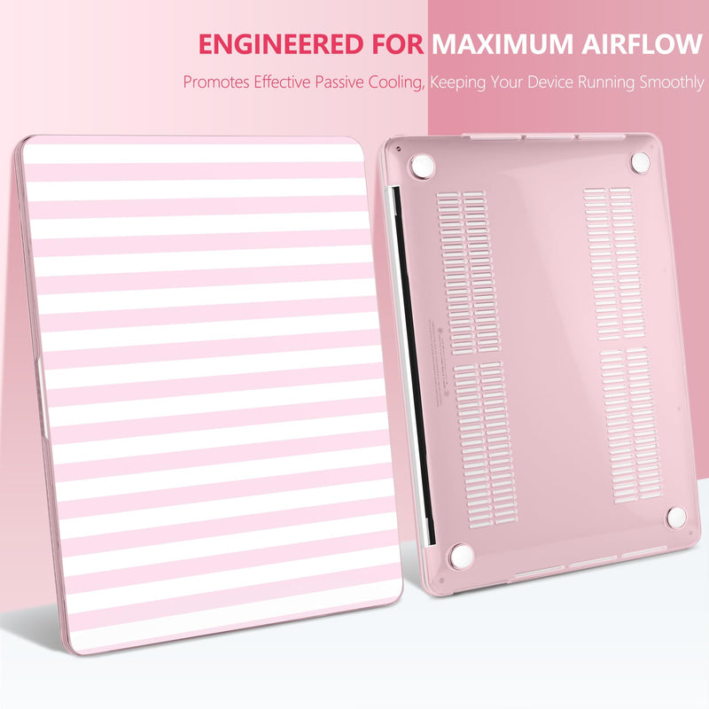Case for MacBook Pro 13 Inch (2026-2020 Models A2338 M2 M1/A2251/A2289), Pink & White Stripes Hard Shell Case with Keyboard Protector, Compatible with Retina Display and Touch Bar