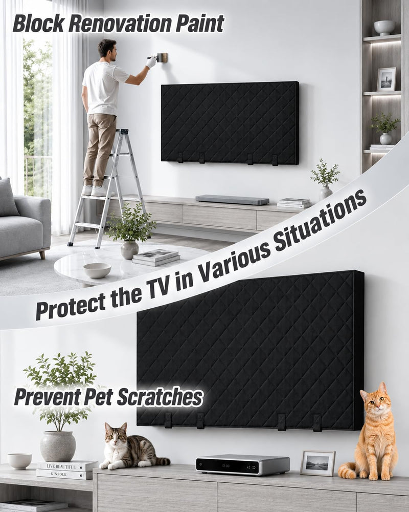 TV Moving Cover for 50–55 Inch Flat Screen TVs | Padded TV Screen Protector with Bottom Strap for Moving, Storage, Home Renovation & Pet Scratch Protection, Black