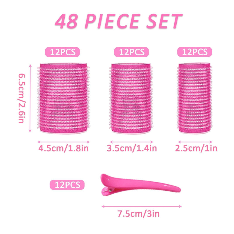 KEYRI 48PCS Hair Rollers Set Hair Rollers with Clips Self Grip Jumbo Hair Roller No Heat Heatless Hair Roller for Long Medium Short Hair Styling Hairs Salon Hairdressing Curlers (Pink, 3 Size) Pink 1 count (Pack of 48)