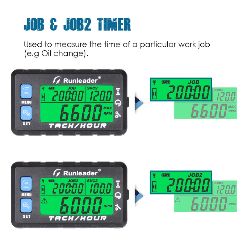 Runleader Hour Meter Tachometer, Maintenance Reminder, Alert RPM Reminder, Initial Hours Settable, Battery Replaceable, Use for Lawn Mower Generator Marine ATV and Gas Powered Equipment (HM058B-BU) HM058B-BU