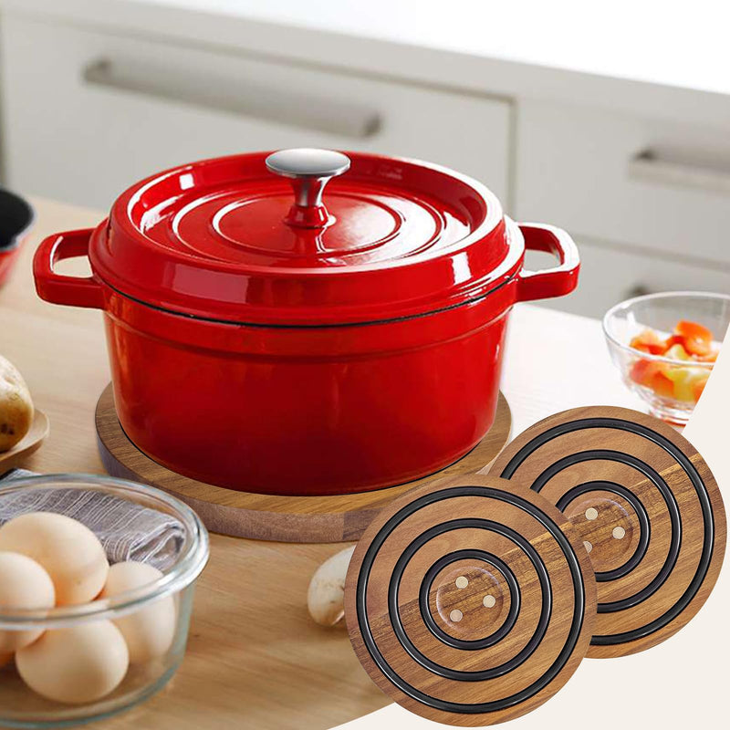 2 PCS Magnetic Wooden Trivets for Hot Pots and Pans, Heat Resistant Acacia Wood Trivet with Cushioning Silicone Strips for Dutch Ovens Hot Dishes Pots Holder, for Mom Grandma 2 PCS
