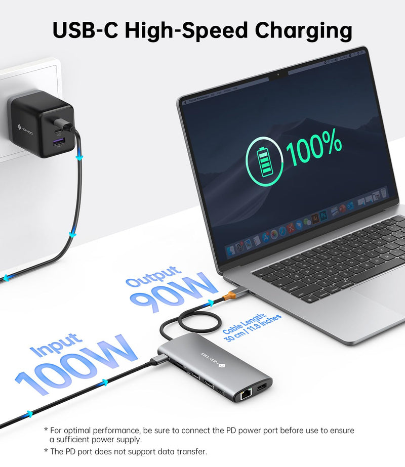 NOVOO 14-in-1 USB C Docking Station for Laptop, Triple MonitorI & 4K@60Hz | 100W PD, 10Gbps USB, Gigabit Ethernet, SD/TF, Audio for Dell/HP/Lenovo
