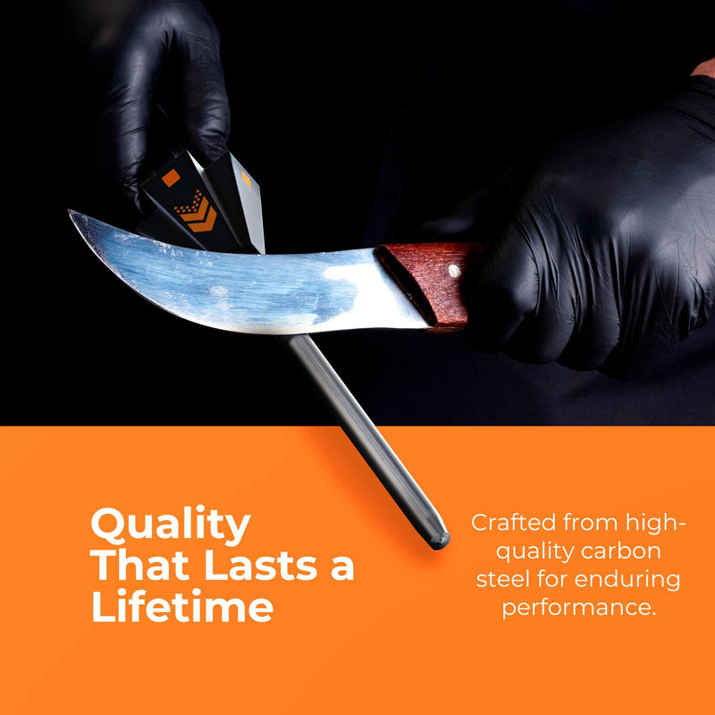 Orange Ninja Knife Honing Rod 10-inch with Adjustable Angle Guides 17° & 20°- Premium Quality Sharpening Steel Sharpener to keep Kitchen Knives Sharp
