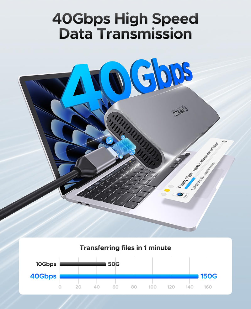 ORICO 40Gbps M.2 NVMe SSD Enclosure with Thermostatic Cooling Fan, Supports up to 8TB, Thunderbolt 4/3 & USB4 Compatible, Backward Compatible with USB 3.2/3.1, M-Key SSD-COM2