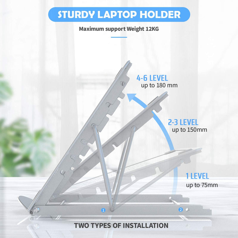 Laptop Stand, Tablet Laptop Holder Stand Foldable Ventilated Adjustable Laptop Computer Holder Desk Stand Universal Lightweight Ergonomic Tray Cooling (Silver) Silver M