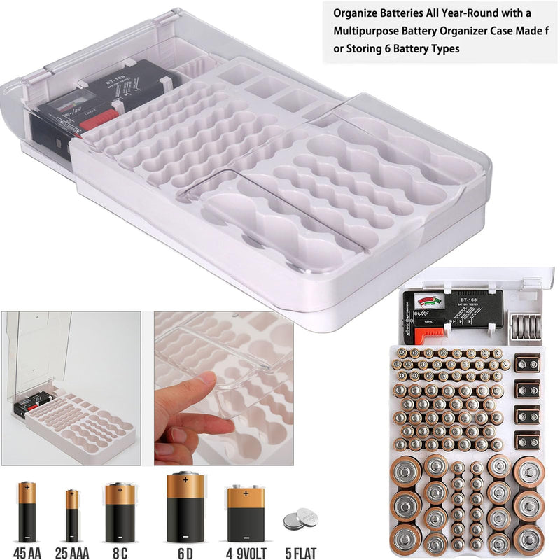 Battery Organizer Storage Box with Tester,Clear Lid Battery Organizer Storage Case Holder Holds 93 Batteries Battery Storage Box Battery Carrying Case（Batteries are Not Included）