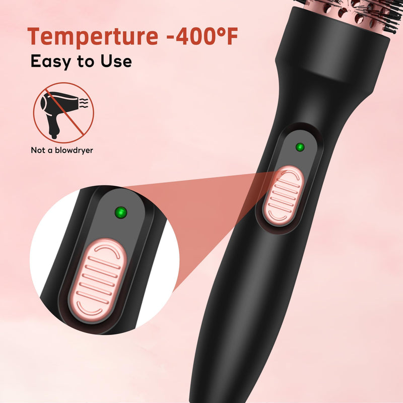 UKLISS Thermal Brush 32mm Heated Round Brush 3 in 1 Heated Curling Brush | to Increase Hair Volume, Make Hair Smoother & Shinier & Loose Curls, Beginner-Friendly, Double Voltage (Black Rose) Elegant Black