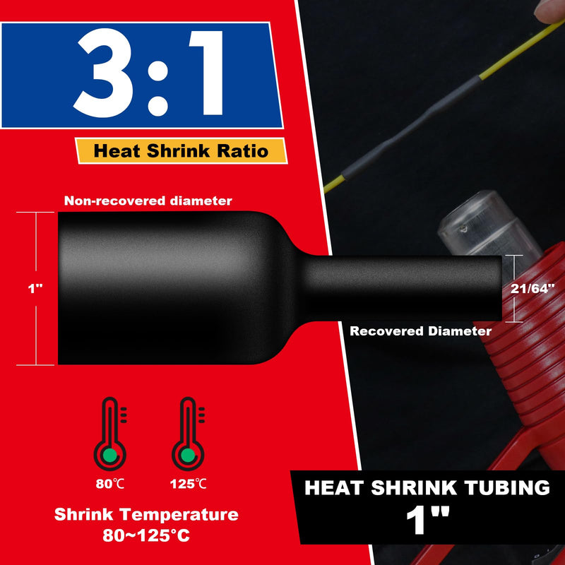 1 Inch Heat Shrink Tubing, 32.8 Ft Roll Industry Marine Grade 3:1 Shrink Ratio Shrink tubing, Adhesive Lined Heat Shrink Tube, 1" Waterproof Shrink Tube for Wires Home Marine Automotive 1"-32.8 Feet