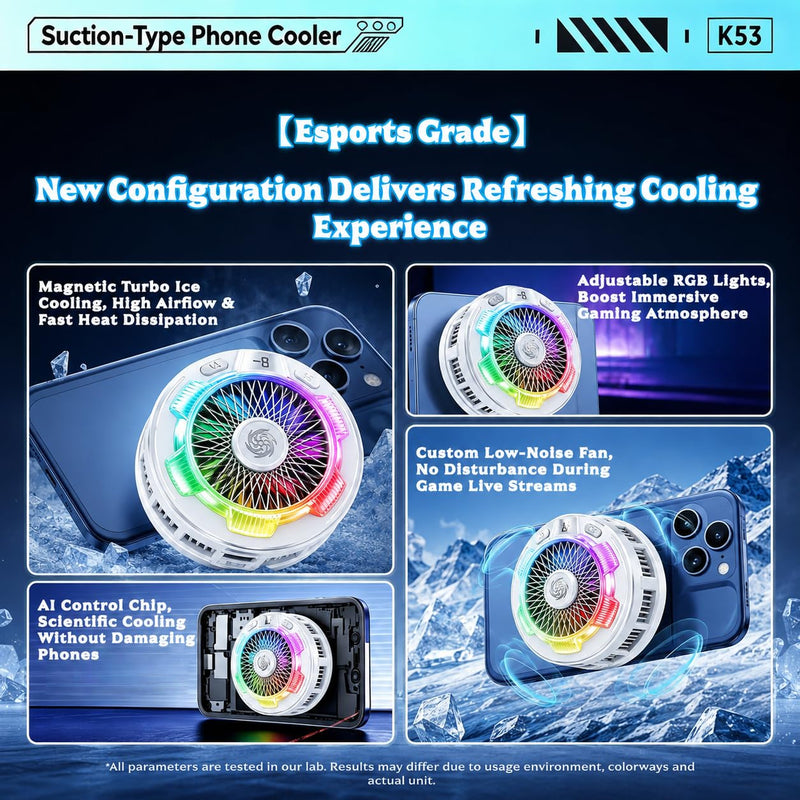 Phone Cooler for Gaming, Cell iPhone Cooling Fan Hot Weather, Portable RGB Mobile Enfriador para Celular Case, Ventilador para Telefono ipad Keep Phone Cool, for iPhone/Android Series Phone White