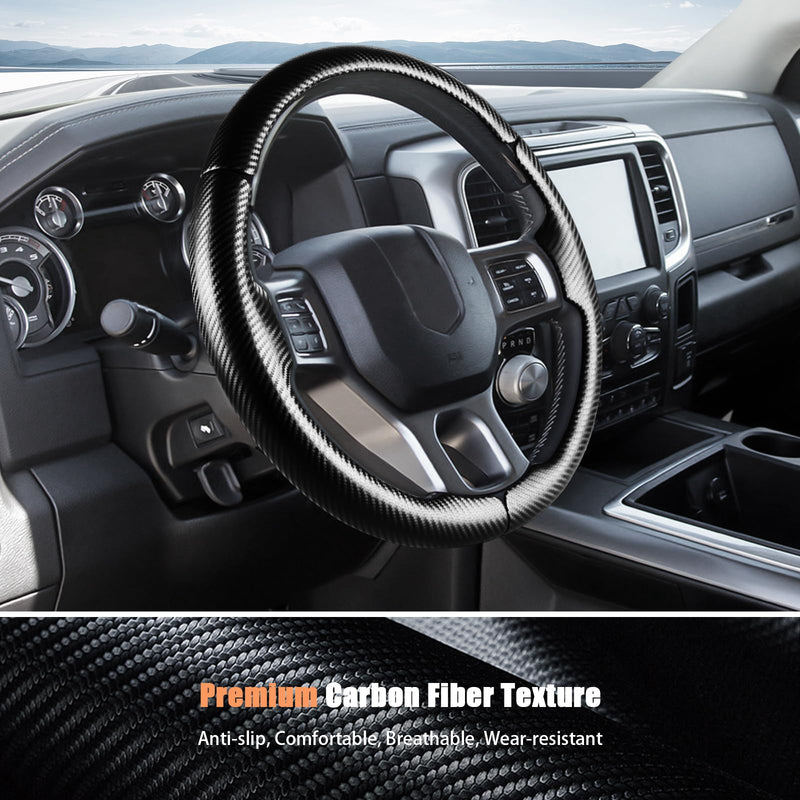 Aimato Customized Steering Wheel Cover for Dodge RAM 1500 2012-2018,RAM 1500 Classic 2019-2023,RAM 2500/3500/4500/5500 2012-2018 Thin,Anti-Slip,Scratch-Resistant Exclusive Car Accessory for RAM Matte Black