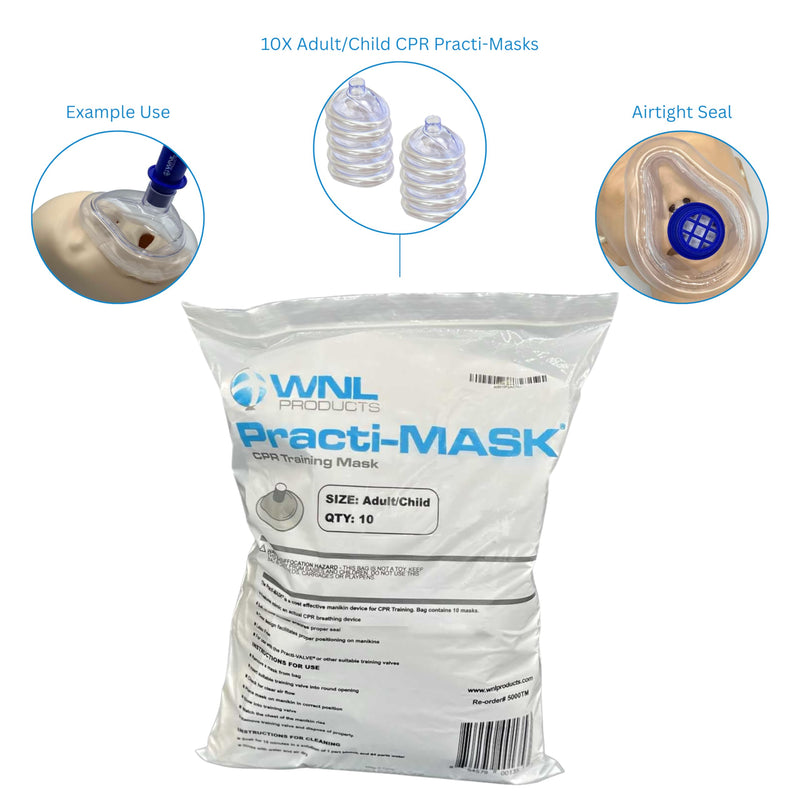 WNL Products 5000TM Practi-Mask Adult/Child CPR Training Mask Includes 10 sets (10 Pack - Adult & Child) 1 Count (Pack of 10)