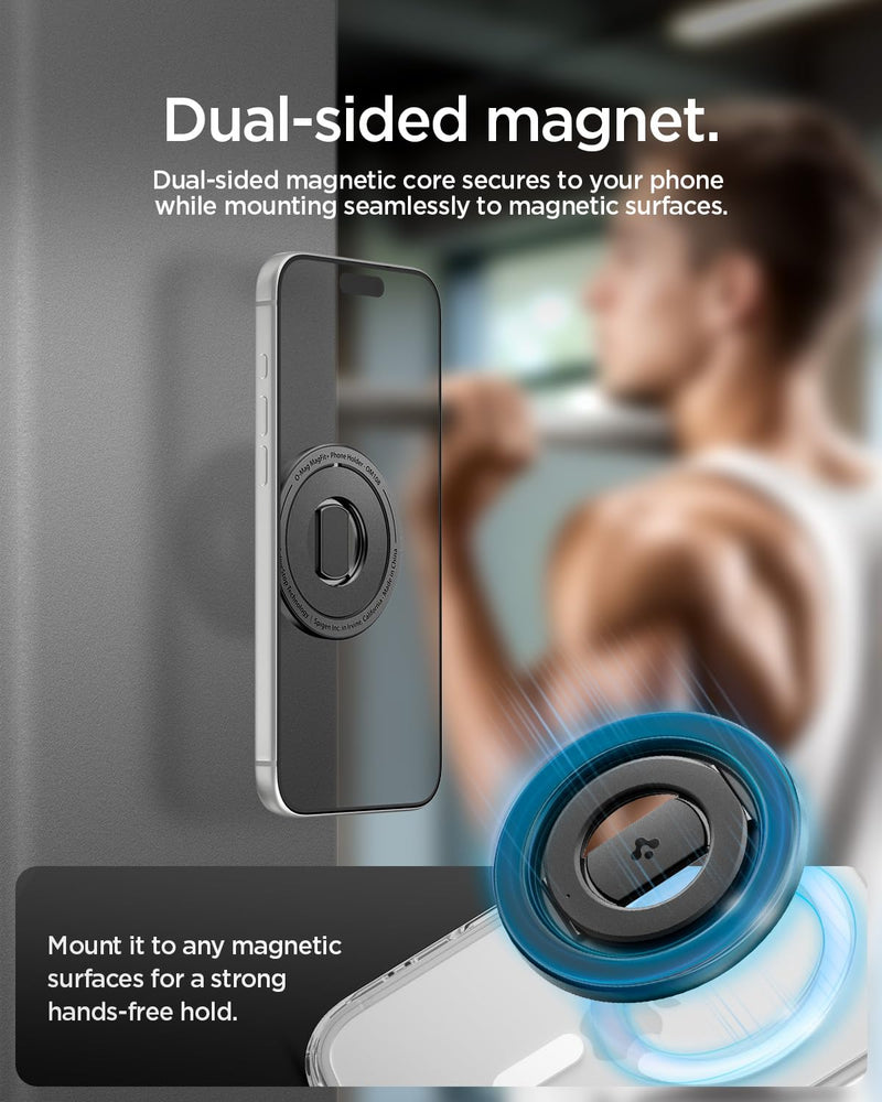 Spigen for MagSafe Phone Grip, O-Mag Ring MagFit Dual Magnet Hinge Holder | For iPhone 17-12, Pixel 11-10 & Galaxy S26-S24, Z Fold 8 Ultra/Z Fold/Flip 8- 7 with Magnetic Case 360° Rotation for Gym, Car Black