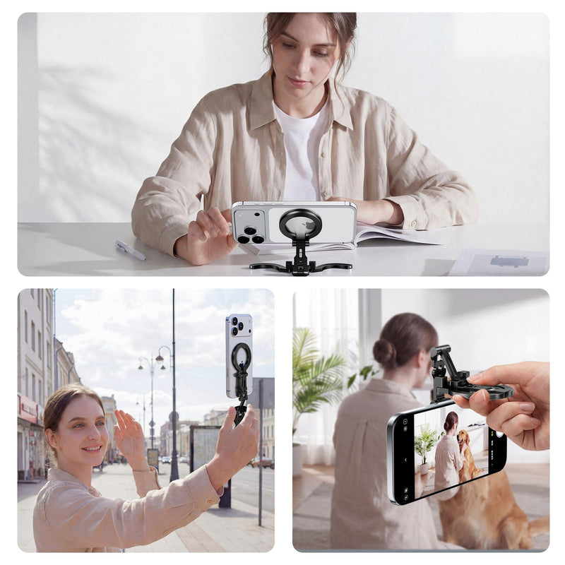 COBONE XJ-30 MagSafe Compatible Magnetic Phone Tripod, Aluminum 0.63" Slim 2.54oz Lightweight Foldable Stand with 1/4" Screw & Hook, Dual-Sided Magnet, for iPhone 17-12 & Android (Black) Black