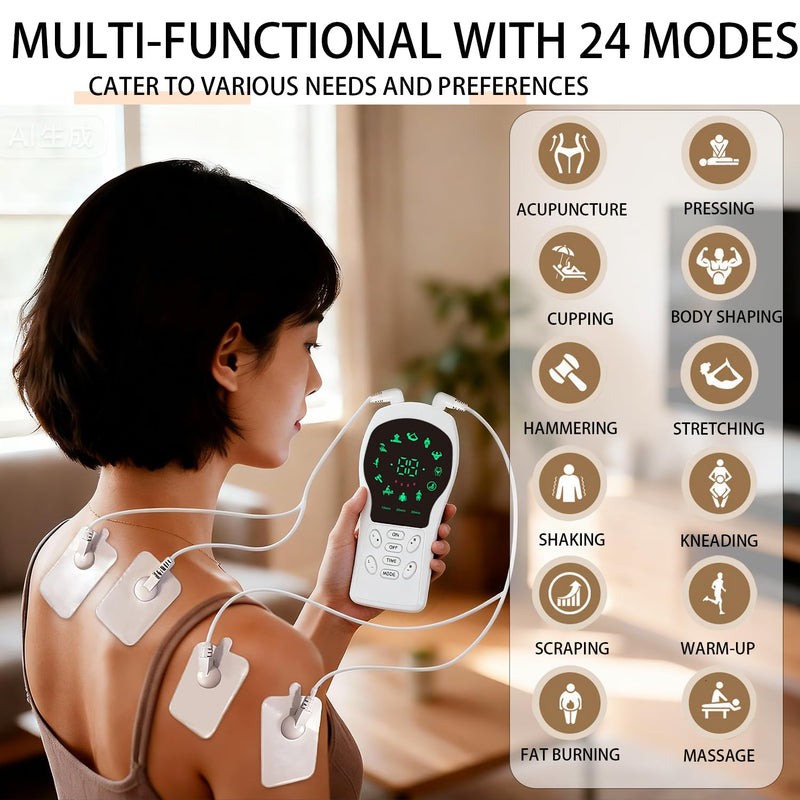 EMS Muscle Stimulator with 4 Electrodes, Portable Dual Channel Electric Muscle Stimulation Device,Rechargeable Muscle Trainer for Full Body Fitness, Muscle Toning & Relaxation