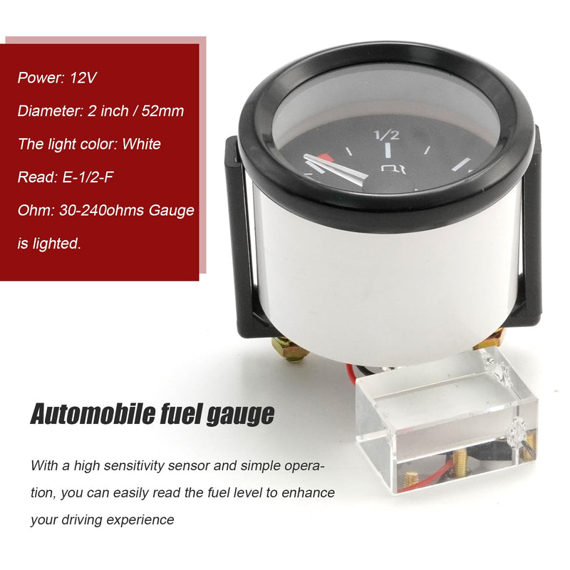 12V Universal 2" 52mm Car Fuel Level Gauge Meter w/Fuel Sensor E-1/2-F Pointer Universal Fuel Gauge for Car