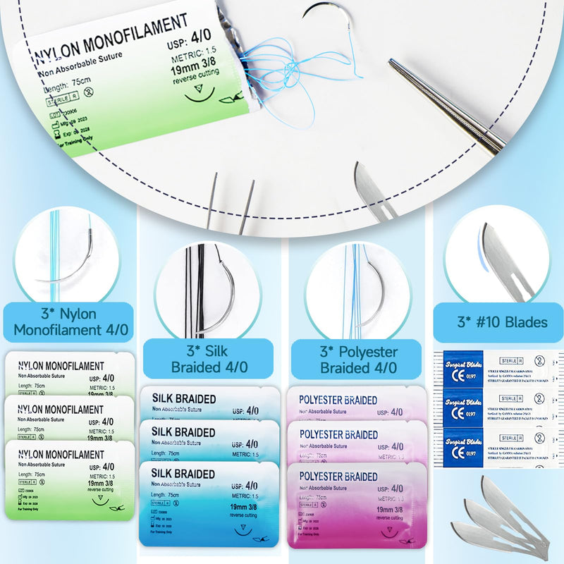 Suture Practice Kit for Students - TopExer Suturing Kit (20 Pieces) with Durable Silicone Suturing Pad Includes 17 Pre-Cut Wounds Suture Tools(Education Use Only)