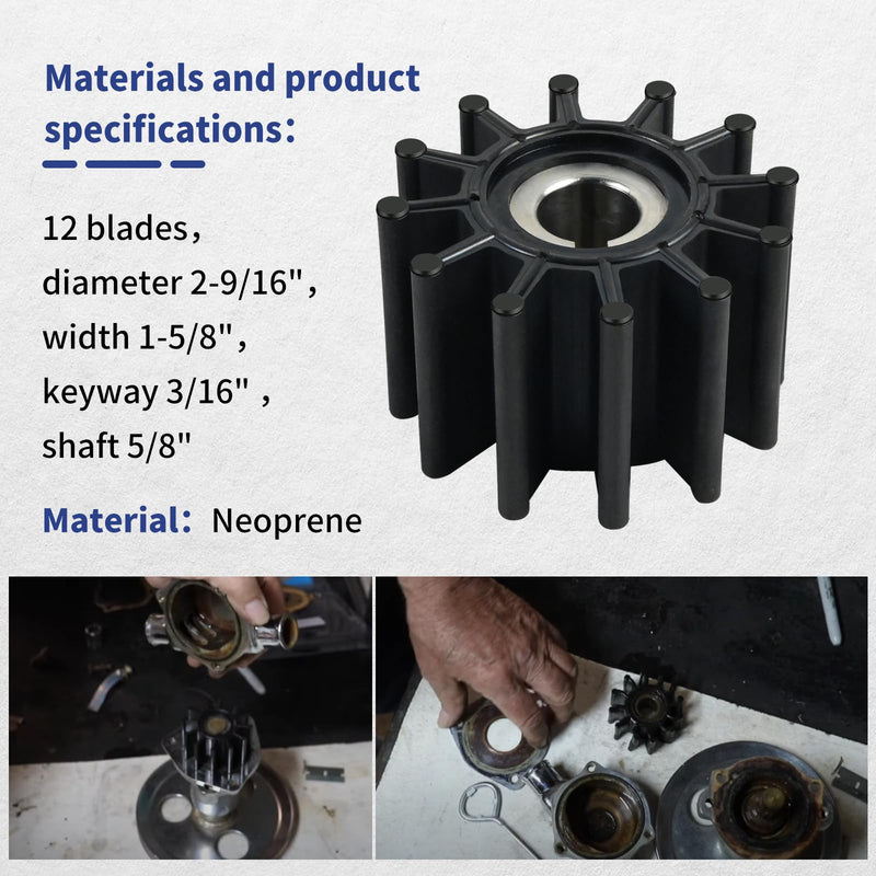 10615K/10615K-SHW 12 Blade Impeller Kit Compatible with Sherwood ，Compatible with Pleasurecraft Crusader, Compatible with Chris Craft and fits Many More.