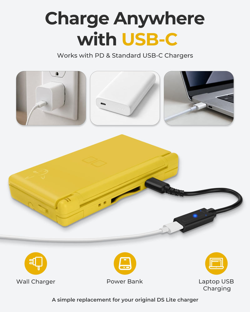 DS Lite Charger and Stylus Bundle, USB C to DS Lite Charging Adapter with 4 Replacement Stylus Pens for Nintendo DS Lite NDSL